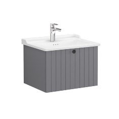 Vitra Root Groove 69361 Lavabo Dolabı, Tek Çekmeceli, 60 Cm, Mat Gri, Klasik Lavabolu